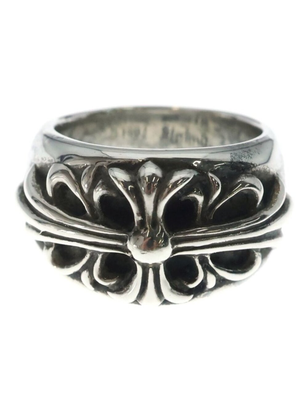 Chrome Hearts Vintage Flrl Floral Cross Ring Silver